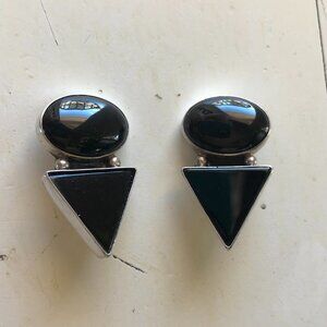 Vintage Cecil C. Atencio Onyx Sterling Earrings w/Clasp - Handmade